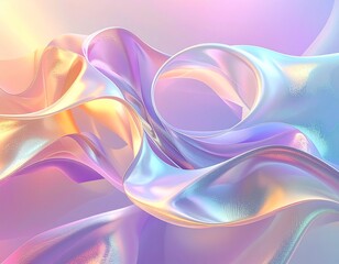 Fototapeta premium Abstract Iridescent Ribbons with Soft Gradient Light – Holographic Pastel Background