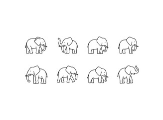 Set of Minimalist Elephant Line Art Icons.