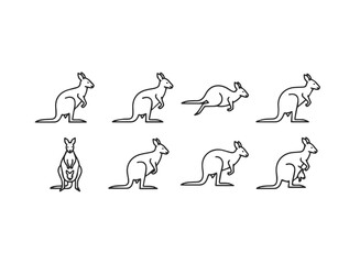 Set of Kangaroo Line Art Icons.