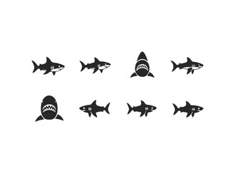 Set of Shark Icons and Silhouettes.