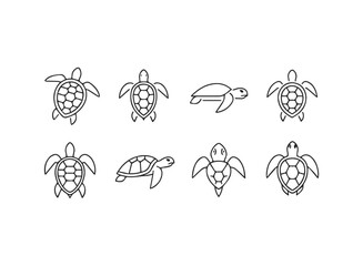 Set of Simple Line Art Sea Turtle Icons.