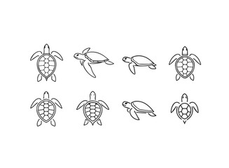Set of stylized sea turtle line art icons.