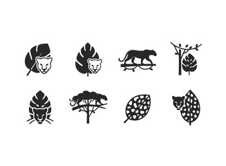 Stylized Leopard and Tropical Leaf Icons Collection.