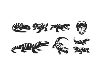 Stylized Lizard and Reptile Silhouettes Collection.