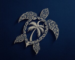 Tribal Sea Turtle. Crescent Moon and Palmetto Tree Tattoo Design in Tribal Style