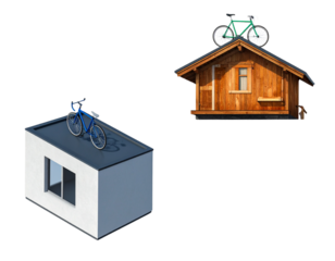 Pair of Creative Architecture Scenes with Rooftop Bicycle isolated on transparent background