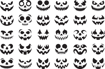 Collection of spooky and scary halloween jack o lantern faces and pumpkin carving designs