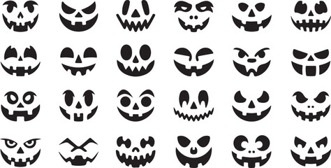 Collection of spooky halloween jack o lantern faces with various expressions