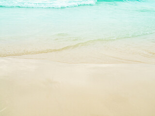 Summer background sea blue with sand beach at coast island scene mockup water nature travel vacation holidays tropical, mockup ocean ecosystem energy change environment, backdrop product cosmetic.