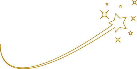 Shooting star icon with gold, outline falling stars, celestial night sky sparkle and comet trail symbols, vector for magic, fantasy, astrology and decoration design © Asia