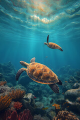 sea turtle swimming in the sea