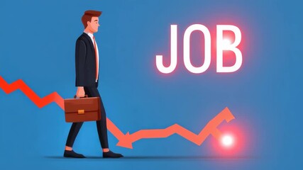 Job businessman briefcase downward arrow economic decline employment challenge business finance career concept showing job loss market decrease career downturn graph symbolizing financial challenges - Powered by Adobe