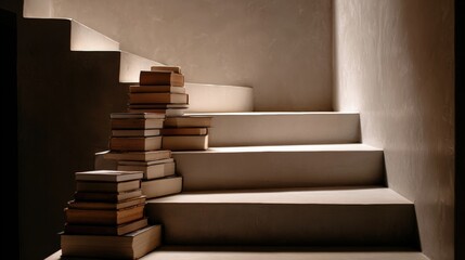 Books Stacked Like Stairs Showing Growth