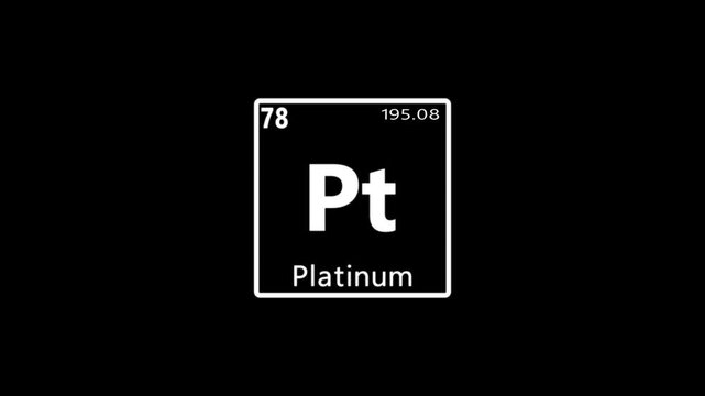 78 Number Platinum (Pt) symbol chemical element of the periodic table with ball moving animation on black background.