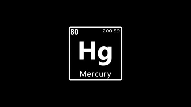 80 Number Mercury (Hg) symbol chemical element of the periodic table with ball moving animation on black background.