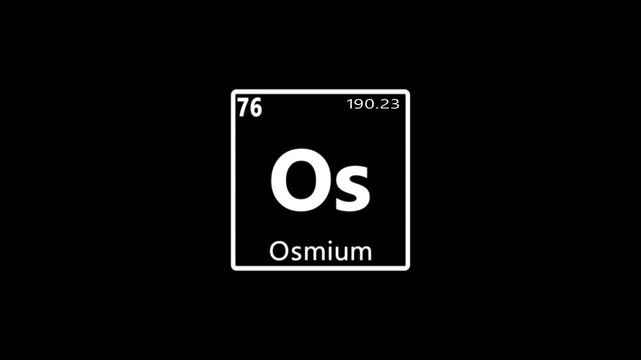 76 Number Osmium (Os) symbol chemical element of the periodic table with ball moving animation on black background.