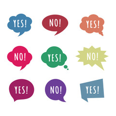 Yes and no speech bubble vector icon. Yes! and No! chat or talking balloon set.