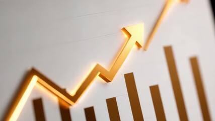 Golden arrow growth chart business success financial increase upward trend bar graph investment profit economic growth data analysis bright light positive result market performance statistics glowing - Powered by Adobe