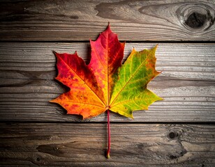 Autumn Maple Leaf on Rustic Wood - A Vibrant Seasonal Display.