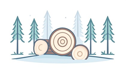 Winter forest scene with logs