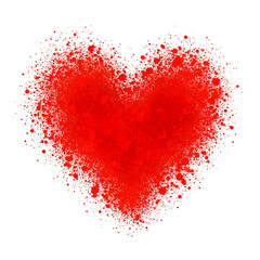 A Red Heart Made of Splatters Symbolizing Love and Affection with Background Removed for Use on Other Designs