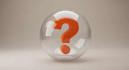 Orange question mark inside a glass sphere, representing an idea or concept