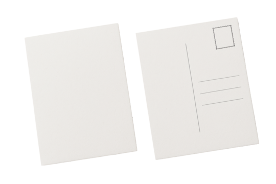 Blank front and back sides of a postcard isolated on white background, clean layout with postage lines, concept for travel or design template. Ai generative