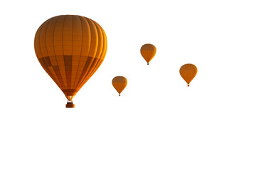 Obraz premium Orange hot air balloons floating in the air, isolated graphic style on white background, concept of travel and freedom, Ai generative