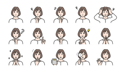 30代女性の様々な表情バリエーションセット