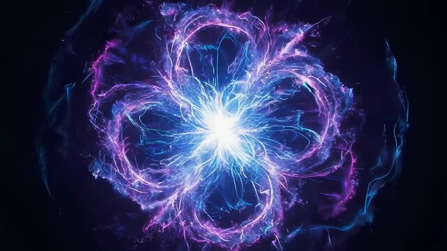 A luminous orb bursts forth in a cosmic display of glowing, iridescent filaments against a black void