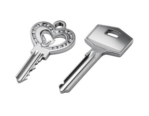 Dual Ornate Silver Keys Featuring Sparkling Diamond Accents, isolated on transparent background