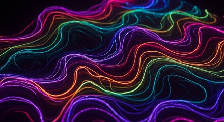 Vibrant luminous filaments creating sinuous shapes against dark backdrop