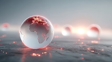 Holographic Globe Rotating with Neon Red Lights Cinematic Display on Gray Surface
