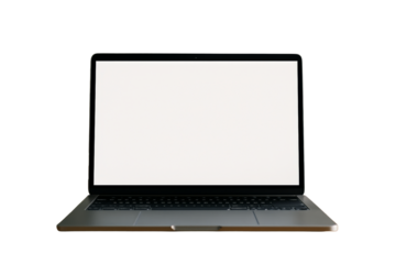 Modern laptop with empty white screen isolated on white background, closeup layout for design template or presentation concept. Ai generative