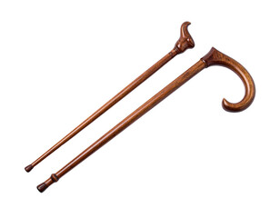 Two Classic Wooden Walking Stick Variations, isolated on transparent background