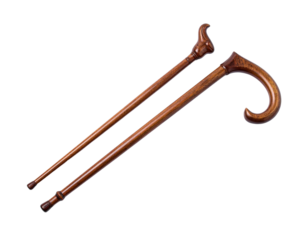 Two Classic Wooden Walking Stick Variations, isolated on transparent background