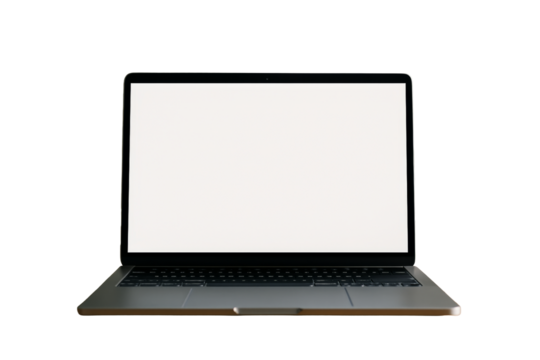Modern laptop with empty white screen isolated on white background, closeup layout for design template or presentation concept. Ai generative