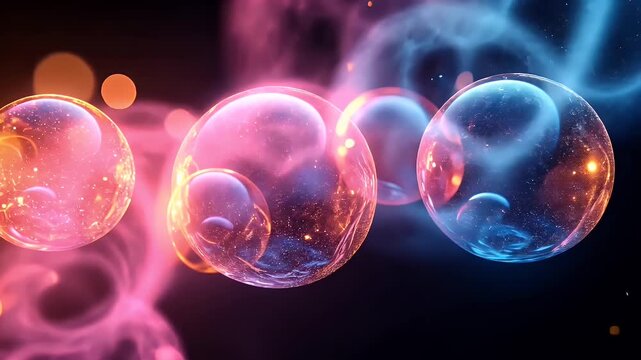 Colorful Abstract Bubbles Floating in an Ethereal Environment with Light Reflections and Glow