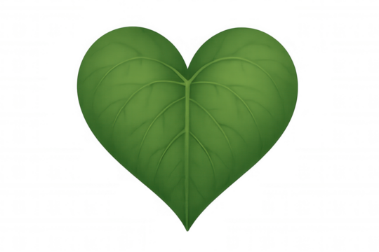 Green heart leaf symbolizing nature love, ecology, and environmental care, isolated on transparent background