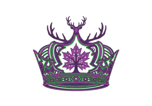 Stylized Crown with Deer Antlers and Maple Leaf Emblem