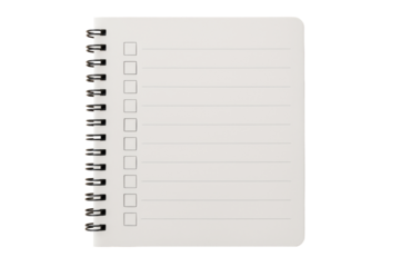 Spiral notebook with empty checkboxes and lines, isolated minimal style on white background. Clean design layout concept. Ai generative
