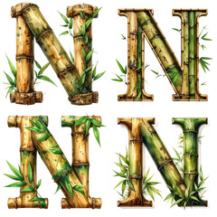 Fototapeta premium bamboo pattern letter N stylish decorative lettering with balanced composition and vivid tones.