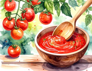 Watercolor illustration of tomatoes and tomato sauce (1)