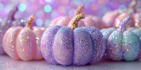 sparkling pastel pumpkins covered in glitter