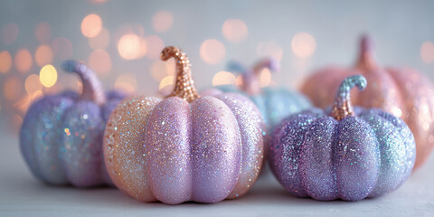 sparkling pastel pumpkins covered in glitter