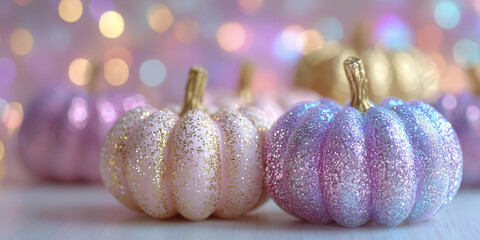 sparkling pastel pumpkins covered in glitter