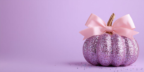 glamorous glitter pumpkin with sparkling sequins and a big pink bow