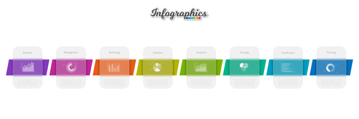 Infographic design template. Progress bar with translucent elements. Vector infographic illustration can be used for chart, diagram, web design, presentation, workflow layout