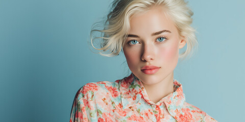 portrait of young woman with platinum blonde hair