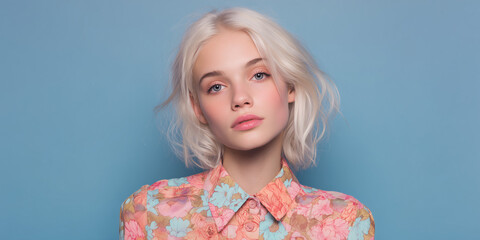 portrait of young woman with platinum blonde hair